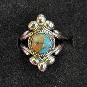 Spiny Oyster Turquoise Silver Statement Ring